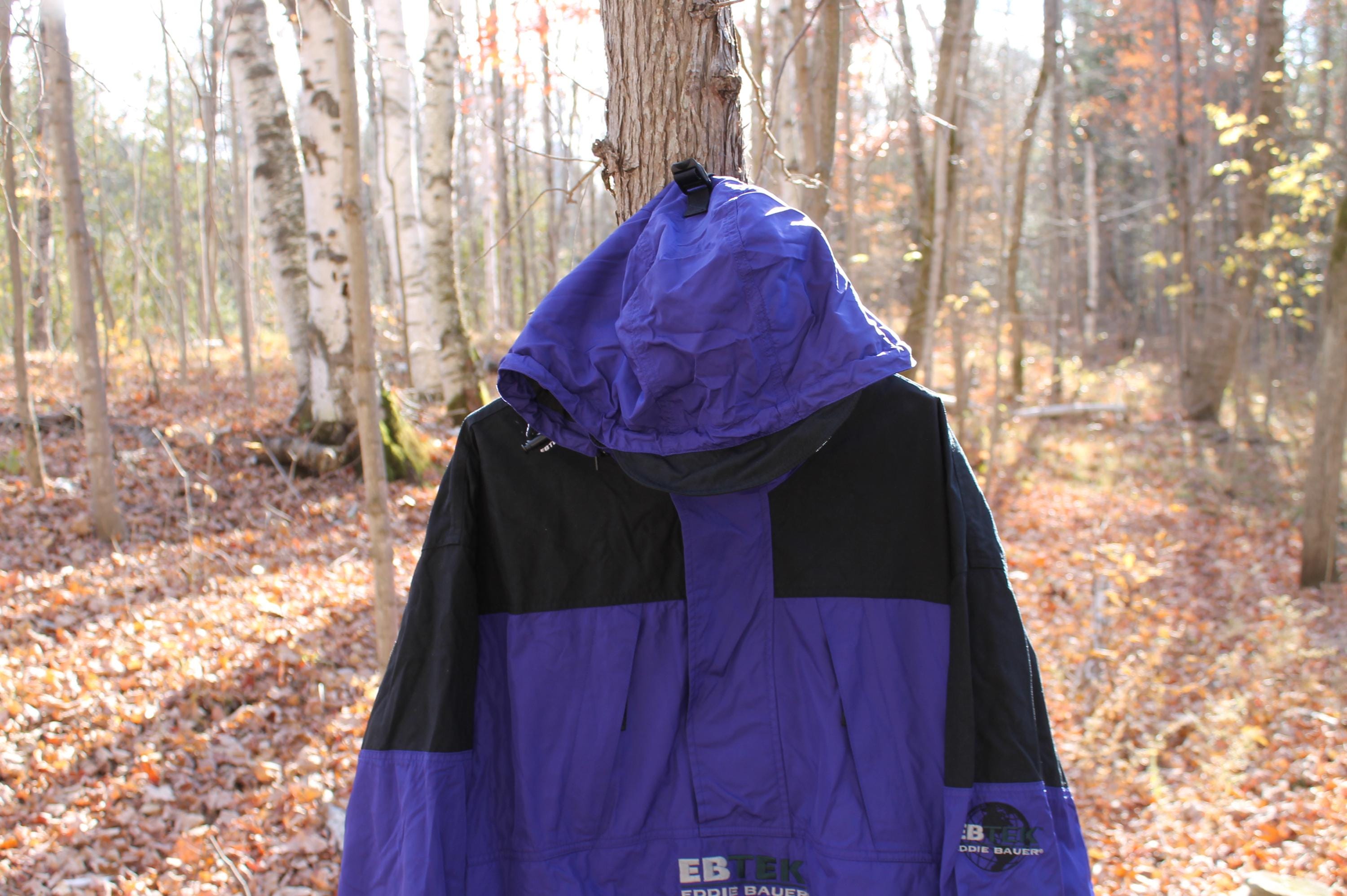 Vintage Eddie Bauer EBTEK Black and Purple Pullover Hooded Jacket