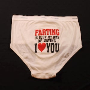Vintage "Farting Is Just My Way Of Saying I Love You" Fruit Of The Loom White Underwear Briefs Adult Size Large Front Flap Unworn Condition