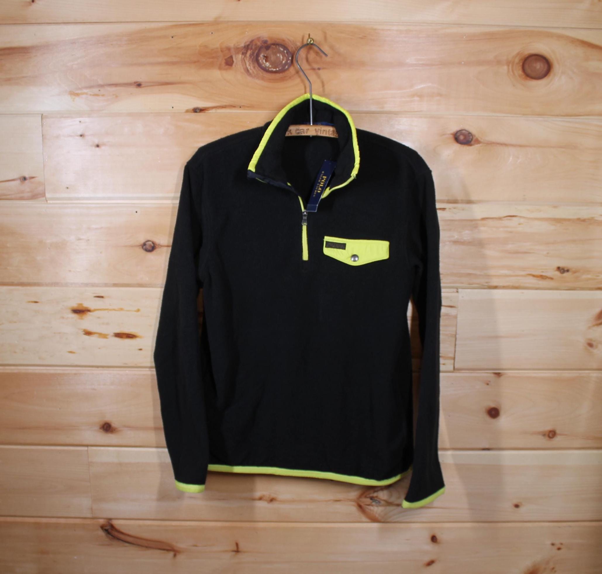 Vintage Polo Ralph Lauren Black and Neon Green Pullover Quarter