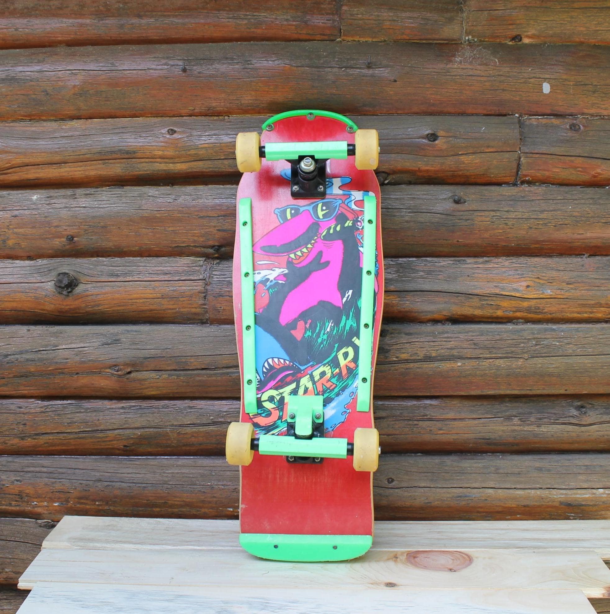 Vintage Pro 90 Stamm Shark Neon Pink Skateboard Deck With Trucks