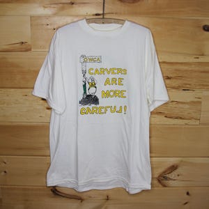 Camiseta vintage de castor de la Asociación de talladores de madera de Ontario "Los talladores son más cuidadosos" (talla XL) para adultos