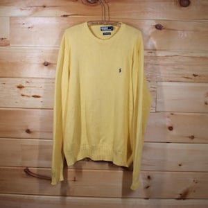 Vintage Polo Ralph Lauren Yellow Knit Cotton Sweater Adult Size XL
