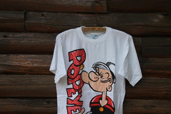 Vintage Popeye the Sailor Double Sided Cartoon White Single Stitch
