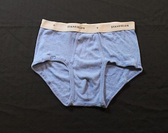 Slip intimo vintage Stanfields azzurro chiaro, taglia grande, con patta anteriore