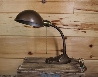 Vintage Industrial Gooseneck Office Desk Lamp Art Deco Brown Bronze Finish