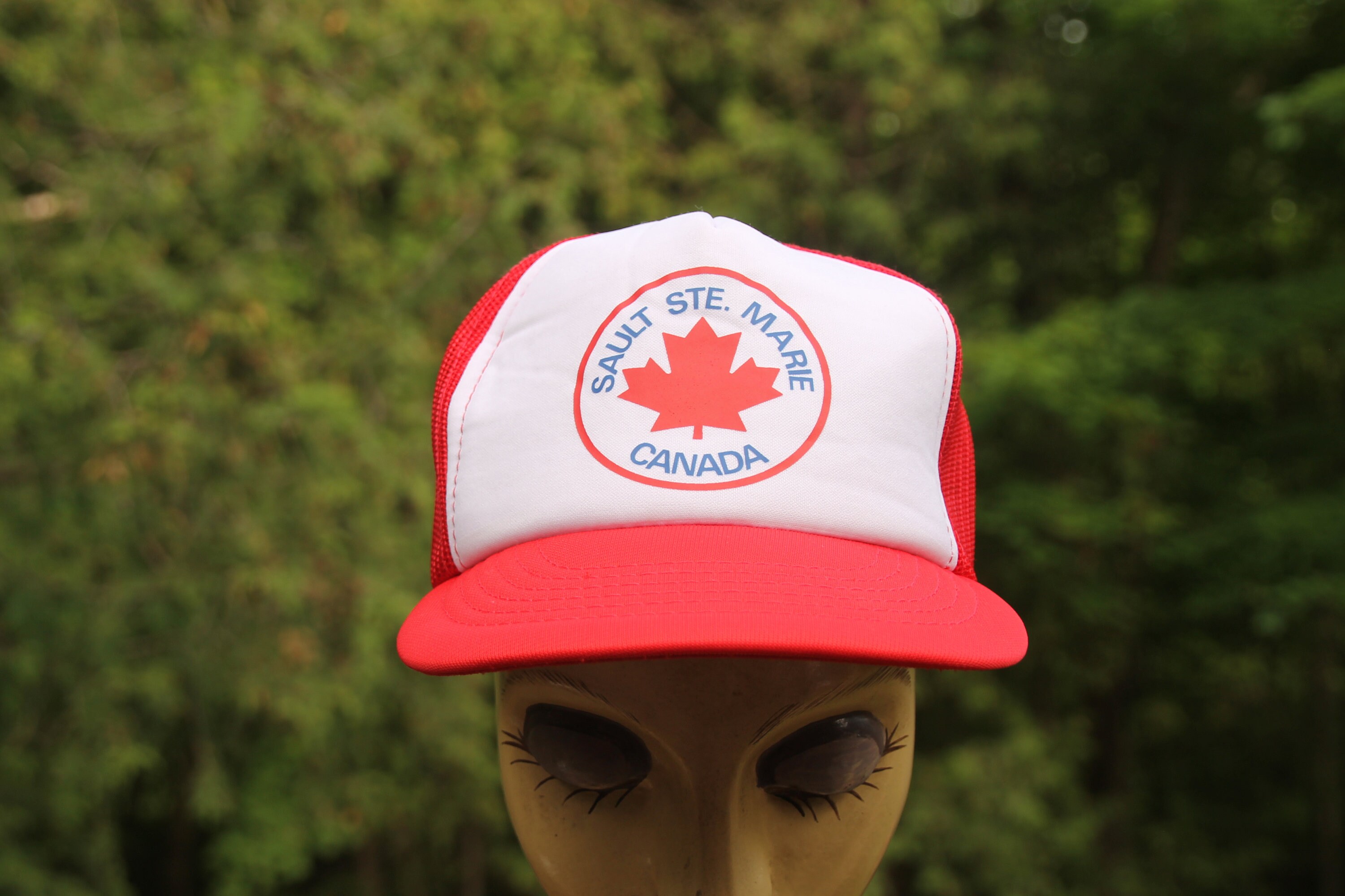 Vintage Sault Ste. Marie Canada Maple Leaf Red Trucker Snapback Hat Adjustable Adult Size