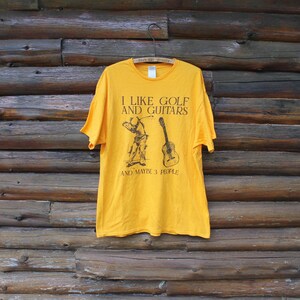 Vintage I Like Golf and Guitars and Maybe 3 People Yellow T-Shirt Adult Size XL