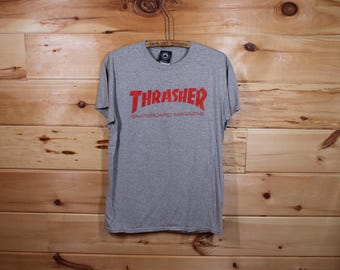 Vintage Y2K Thrasher Skateboard Magazine Grey T-Shirt Adult Size Medium