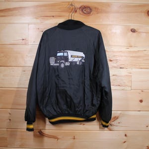 Vintage Arden Fuels "Tony" svart truckerjacka med knappar, vuxenstorlek large