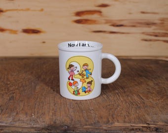 "Vintage 80er Kindertasse, ""Jetzt bin ich 3"" Becher, Retro Küchen Dekor."
