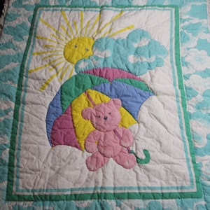 Vintage Teddy Bear with Umbrella Themed Crib Throw Blanket