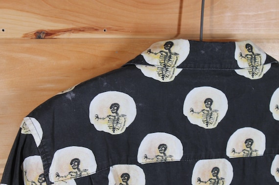 Vintage Stussy Y2K Skeleton All Over Print Black Polo Preppy Shirt