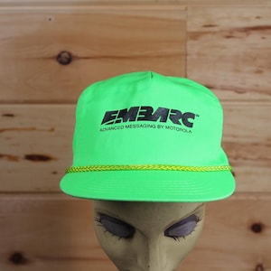 Vintage Embarc Advanced Messaging By Motorola Neon Green Rope Hat Adjustable Adult Size