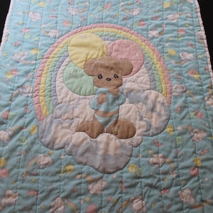 Vintage Teddy Bear Cute Baby Bear Rainbow Stars Themed Baby Crib Blanket