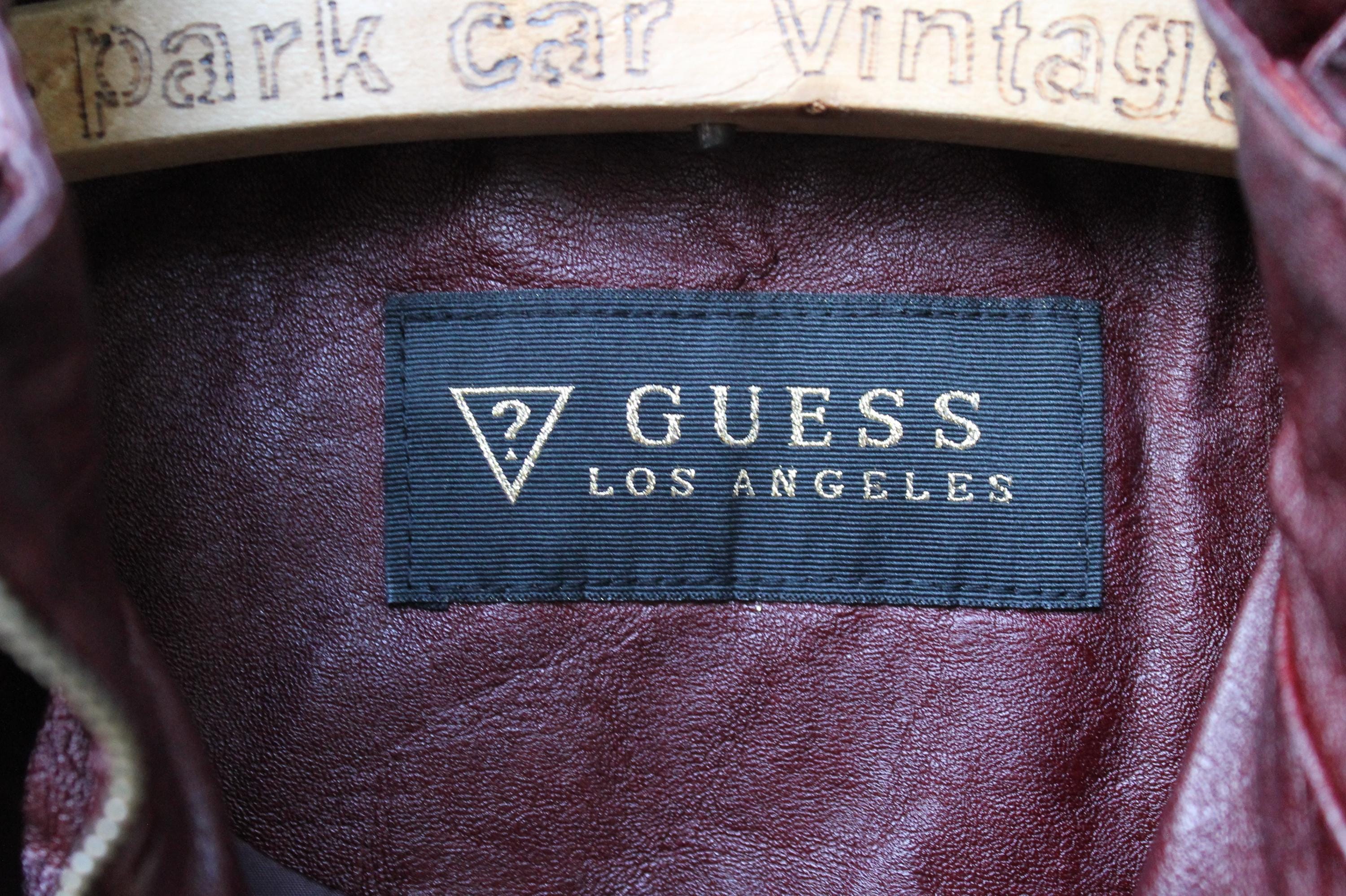 Vintage Y2K Women's Guess Los Angeles Maroon Quilted Faux Leather