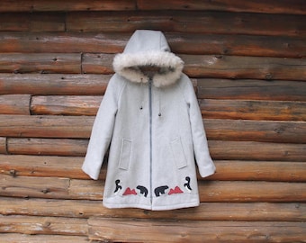 Vintage Wool Parka S - M / James Bay Parka / Inuit Design Parka