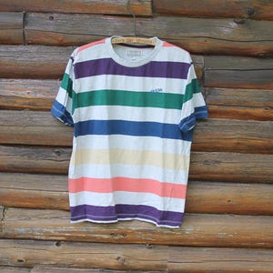 Vintage Guess Originals USA Striped Grey T-Shirt Adult Size Small