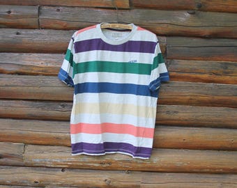 Vintage Guess Originals USA Grau gestreift T-Shirt Erwachsene Größe S