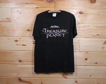 Vintage Disney Treasure Planet 2002 Film Promocyjny Czarny T-shirt Dorosły Rozmiar Średni