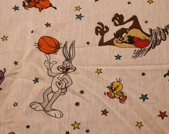 Vintage Space Jam Movie Themed Fitted Twin Bed Sheet