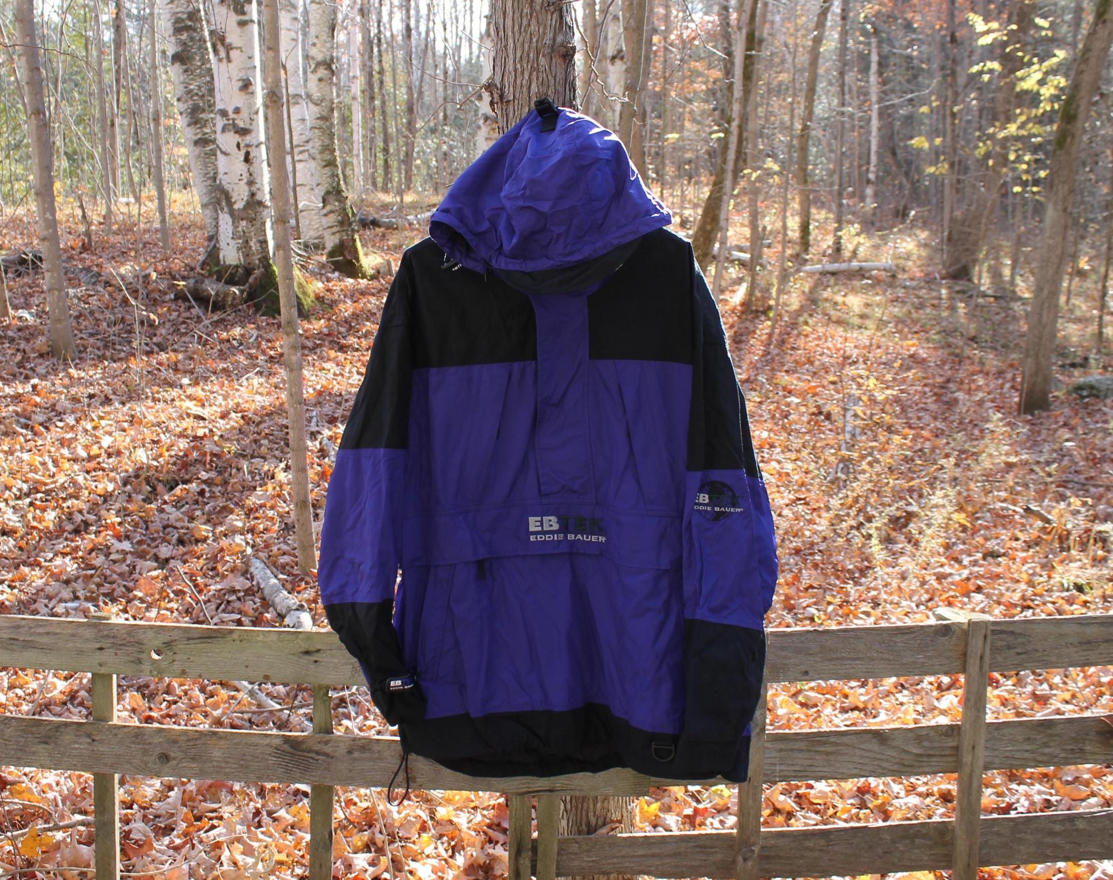 Vintage Eddie Bauer EBTEK Black and Purple Pullover Hooded Jacket  
