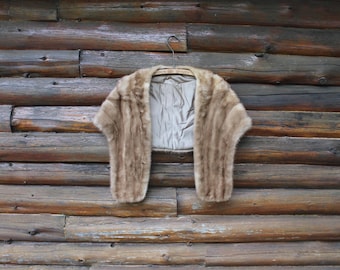 Vintage minkpälsstola / krage / halsduk / omlott brunbeige vuxenstorlek