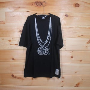 Vintage Karl Kani Brooklyn Silver Necklace With Medallion 90s Hip Hop Black T-Shirt Adult Size XL