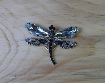 Broche Vintage Libellule - Acier Doré Avec Pierres Roses Et Violettes, Occasion