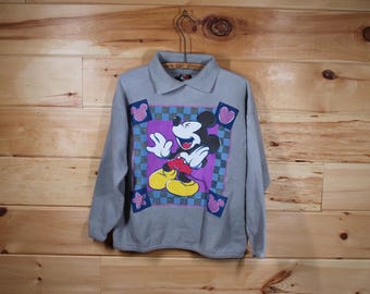 Vintage Disney Micky Maus Kragen Grau Sweatshirt Erwachsenengröße L
