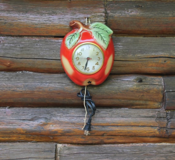 Vintage Apple Shaped Wall Mount Electrical Clock by Sessions Made