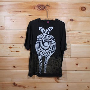 Vintage Zebra Double Sided Nature Wildlife Black T-Shirt Adult Size 2XL