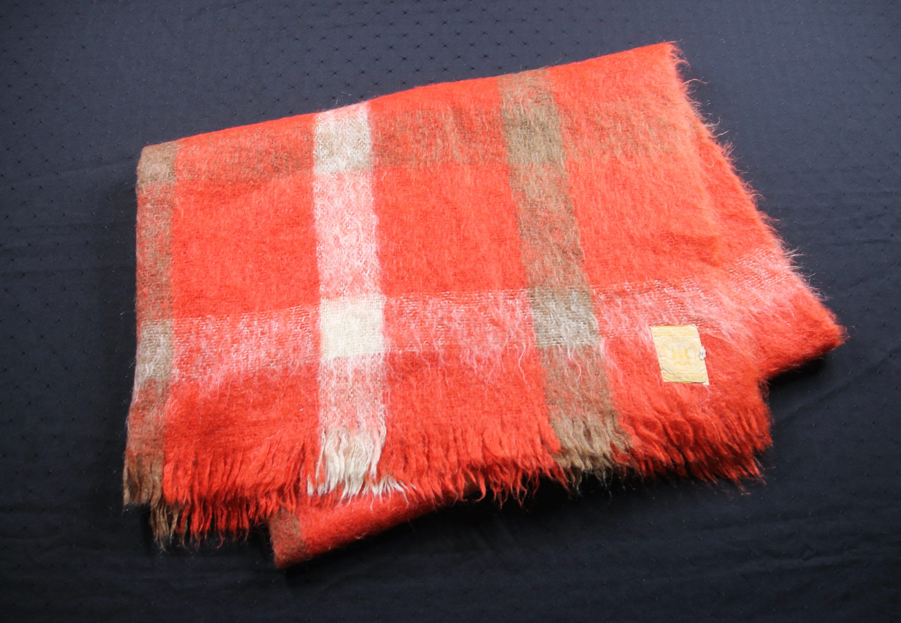 Vintage 1950's Hudson's Bay Mohair Red Plaid Pattern Throw
