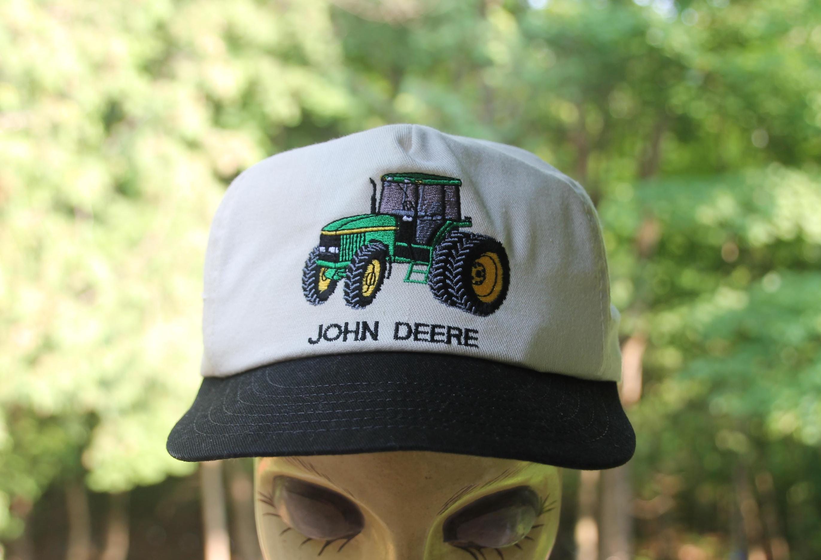Vintage John Deere Tractor Farming White Snapback Hat Adjustable