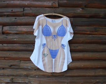 Vintage Purple Bikini Cover Up T-Shirt: Beach Body Graphic Tee (Fits XXL)