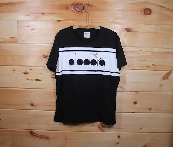 Diadora, Vintage Women's Diadora Spell Out Black and White T-Shirt Adult Size XXL