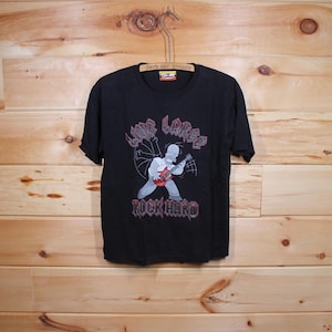 Vintage Y2K The Simpsons Homer Live Large Rock Hard Guitar Beer Black T-Shirt Adult Size Small