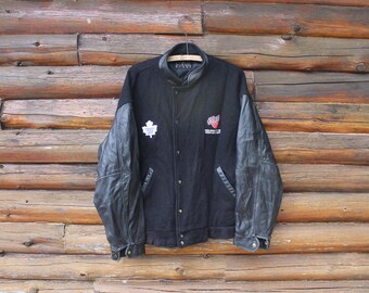 Vintage Toronto Maple Leafs Molson Canadian Black Varsity Button Up Jacket Adult Size Large