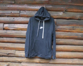 Vintage Nike Centre Swoosh svart och vit pullover hoodie vuxen storlek large