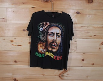 ヴィンテージ ボブ・マーリー ラップTシャツ スタイル レゲエ ジャマイカ ブラック Tシャツ 大人用 XLサイズ