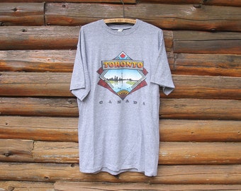 Vintage Toronto Ontario Kanada Skyline Grau Single Stitch T-Shirt Erwachsene Größe L