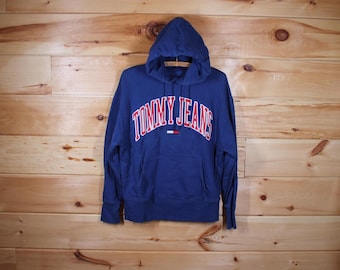 Vintage Tommy Hilfiger Jeans Blau Hoodie Sweatshirt Erwachsene Größe S