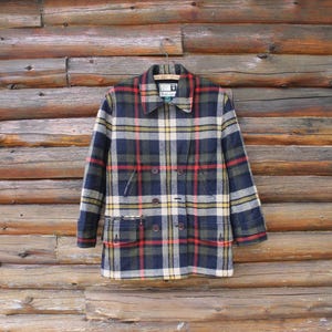 Vintage Women's Ralph Lauren Button Up Plaid Wool Over Coat Blazer Jacket Adult Size Medium