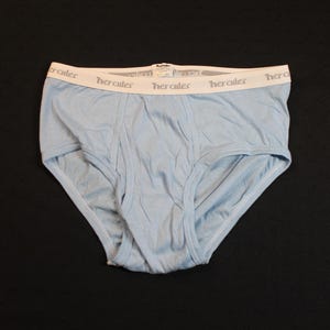 Vintage Hercules bleu bébé sous-vêtements slip taille adulte grand rabat avant état jamais porté