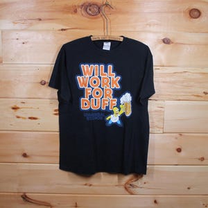 Vintage Y2K The Simpsons Homer Will Work For Beer Universal Studios Black T-Shirt Adult Size Medium