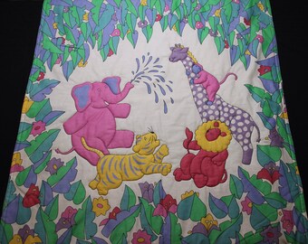 Vintage Jungle Zoo Cute Animals Kids Baby Crib Blanket Throw