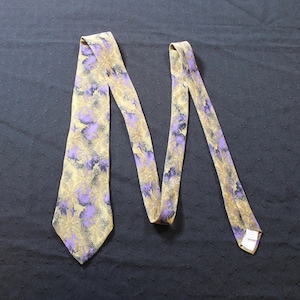 Vintage Christian Dior Monsieur Silk Necktie Tie Gold and Purple Pattern