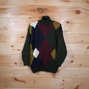 Vintage Daniel Hechter Wool Pullover Turtle Neck Green Sweater Adult Size Medium