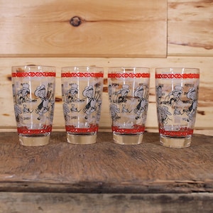 Vintage Set of 4 Retro Bar Barware Drinking Tumbler Glasses Retro Kitchen