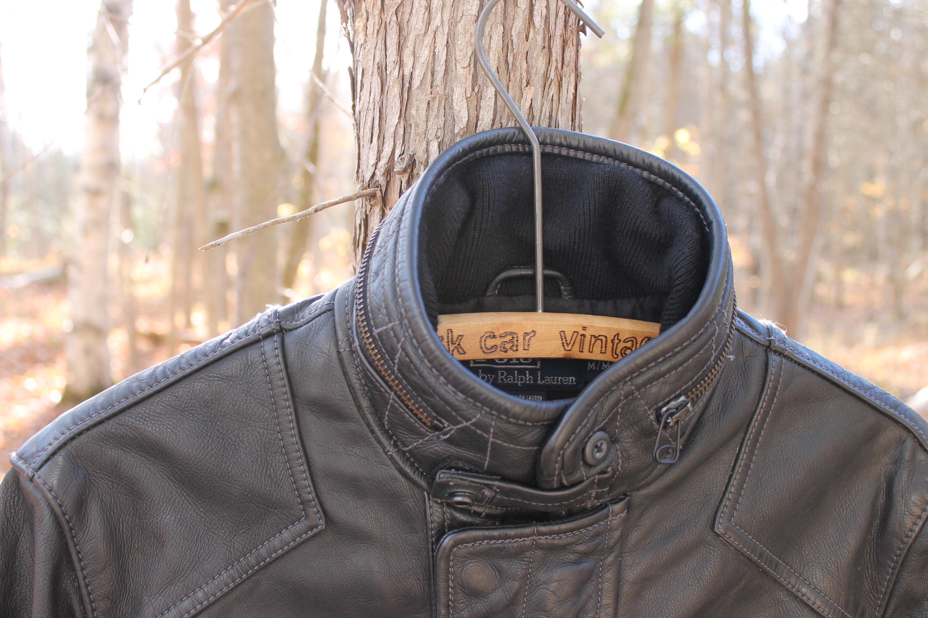 Vintage Polo Ralph Lauren Black Leather Biker Formal Full Zip