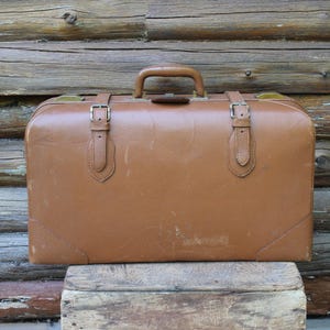 Vintage Eatonia Leather Suitcase with Partitions Travel Luggage Bag Storage Home Decor 25&quot; x 14&quot;